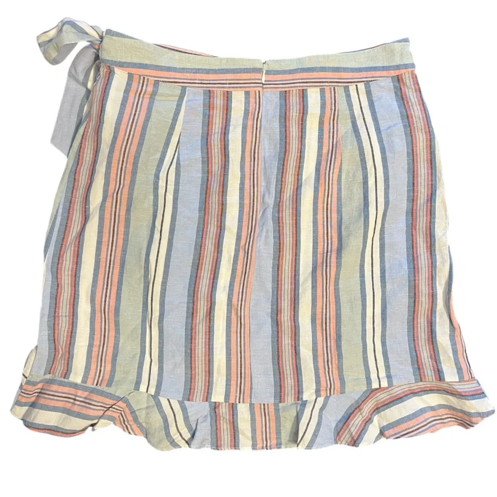 NWT Loft Front Wrap Skirt Pastel Striped Ruffle Back Zip Green Blue Pink Size 12